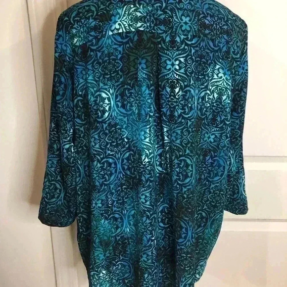Valerie Stevens Womens Large Turquoise Blue and Black Blouse zip front - Picture 3 of 7